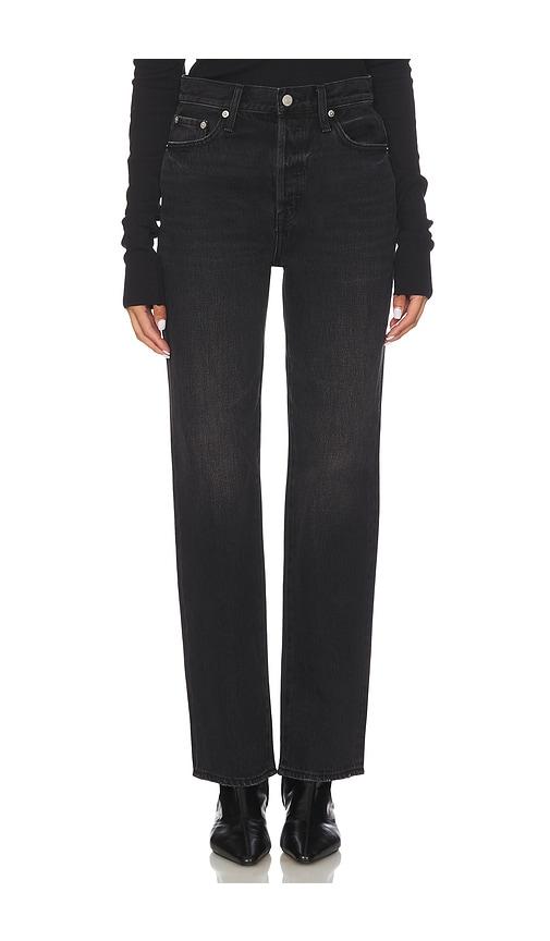 pistola cassie petite super high rise straight jeans in black.