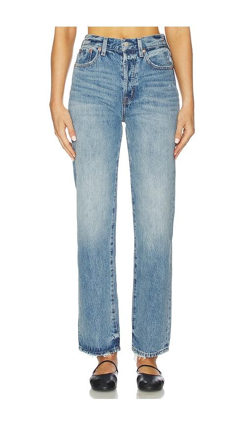 pistola cassie petite super high rise straight jeans in blue.