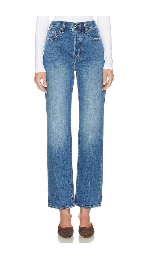 pistola cassie super high rise straight jeans in blue.