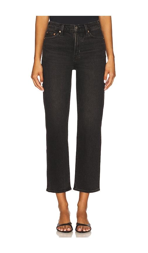 pistola charlie high rise classic straight ankle jeans in black.