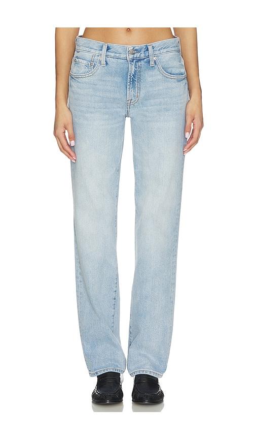 pistola issa mid rise relaxed straight jeans in blue.