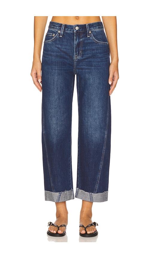 pistola kacey mid rise cuffed boyfriend jeans in blue.
