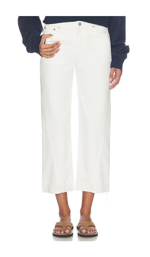 pistola kacey mid rise cuffed boyfriend jeans in white.