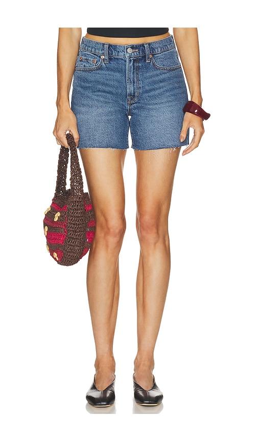 pistola kennedy relaxed mid rise shorts in blue.
