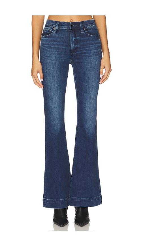 pistola kinsley mid rise ultra flare jeans in blue.