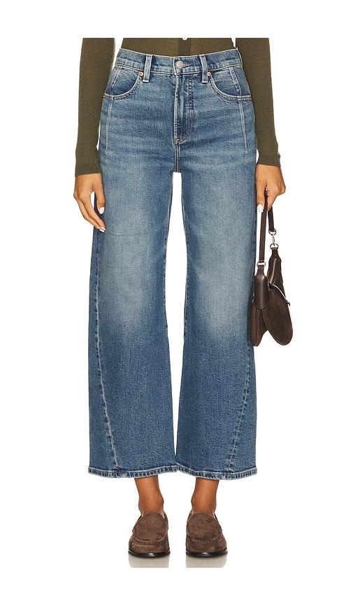 pistola kyra high rise bowed ankle jeans in blue.