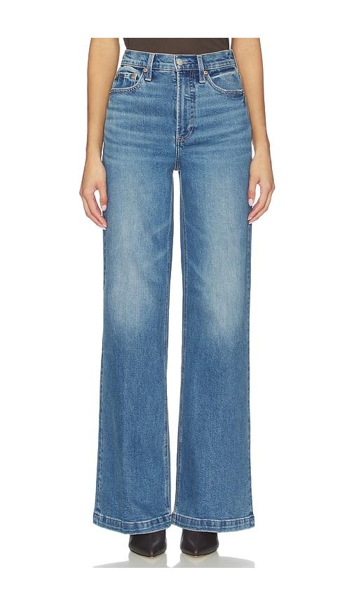 pistola lana petite high rise ultra wide leg jeans in blue.