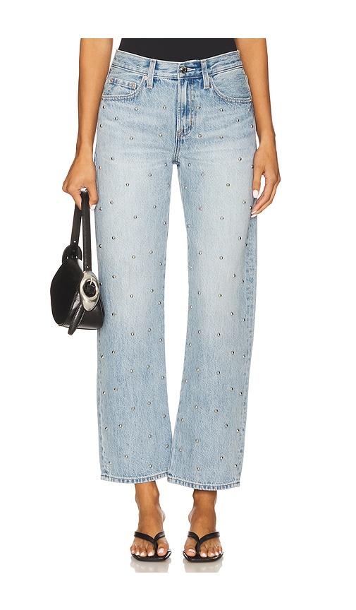 pistola lexi mid rise bowed straight jeans in blue.