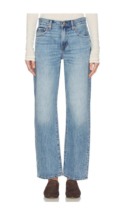 pistola lexi mid rise bowed straight jeans in blue.
