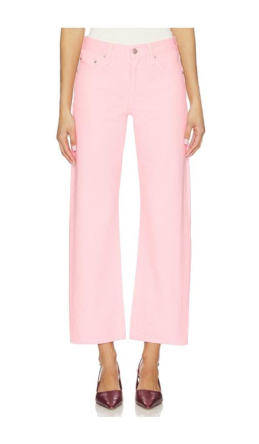 pistola lexi mid rise bowed straight jeans in pink.