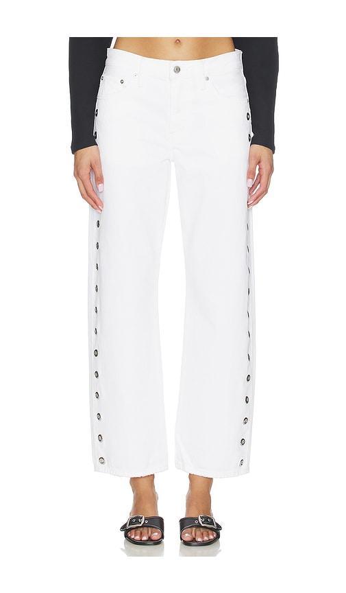 pistola lexi mid rise bowed straight jeans in white.