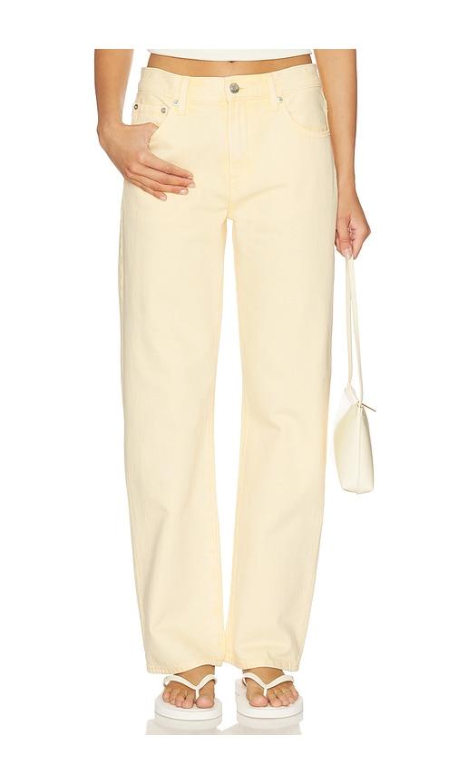 pistola lexi mid rise bowed straight jeans in yellow.