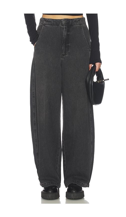 pistola lottie high rise relaxed bowed jeans in black.
