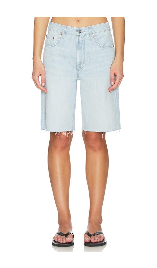 pistola nolan relaxed straight cut off shorts in blue.