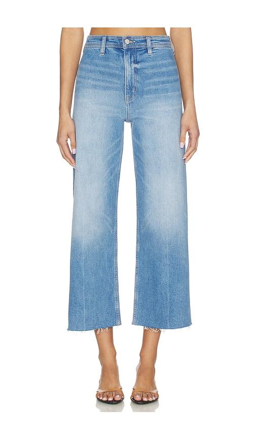 pistola penny crop high rise wide leg jeans in blue.