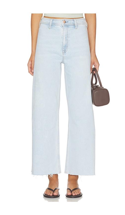 pistola penny crop high rise wide leg jeans in blue.