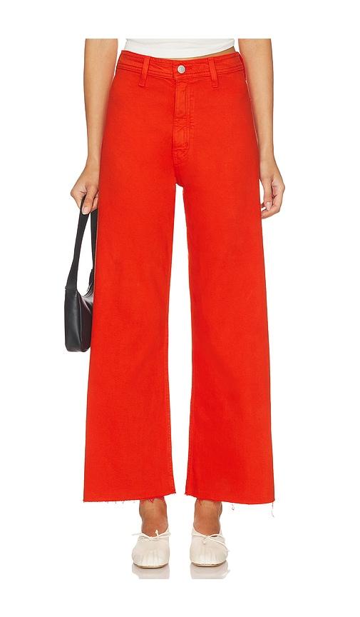 pistola penny crop high rise wide leg jeans in red.