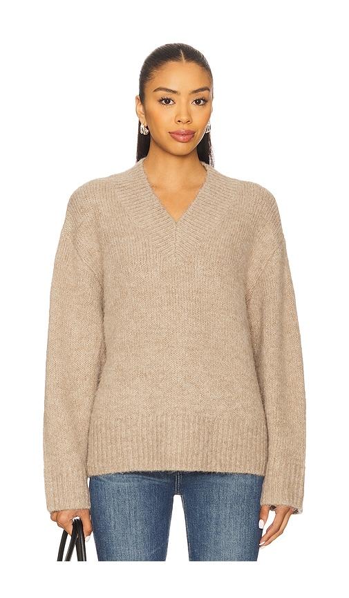 pistola talia chunky v-neck long sleeve sweater in taupe.