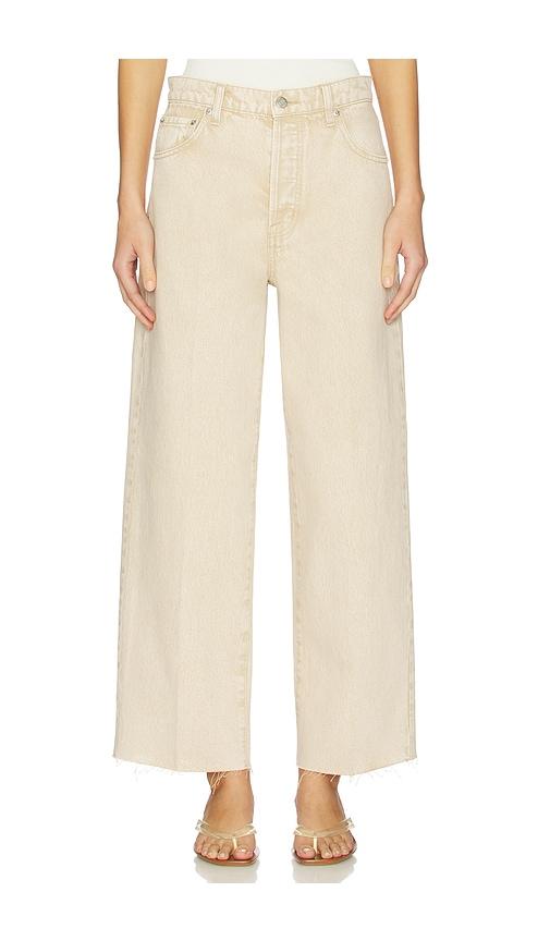 pistola tate crop high rise bowed wide jeans in tan.