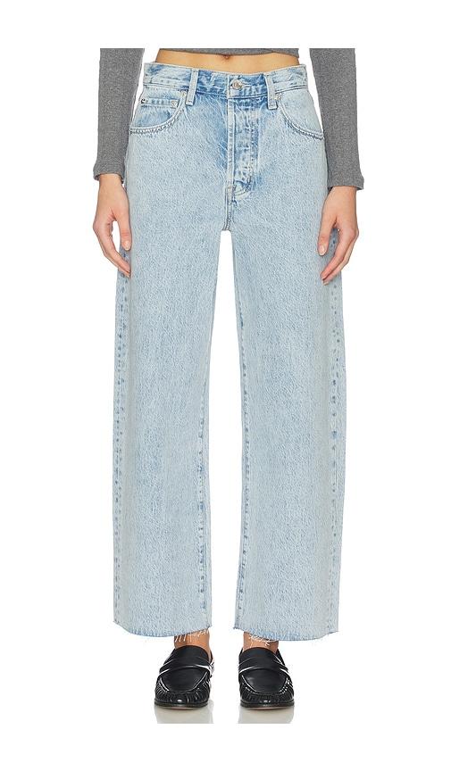 pistola tate crop high rise wide jeans in blue.