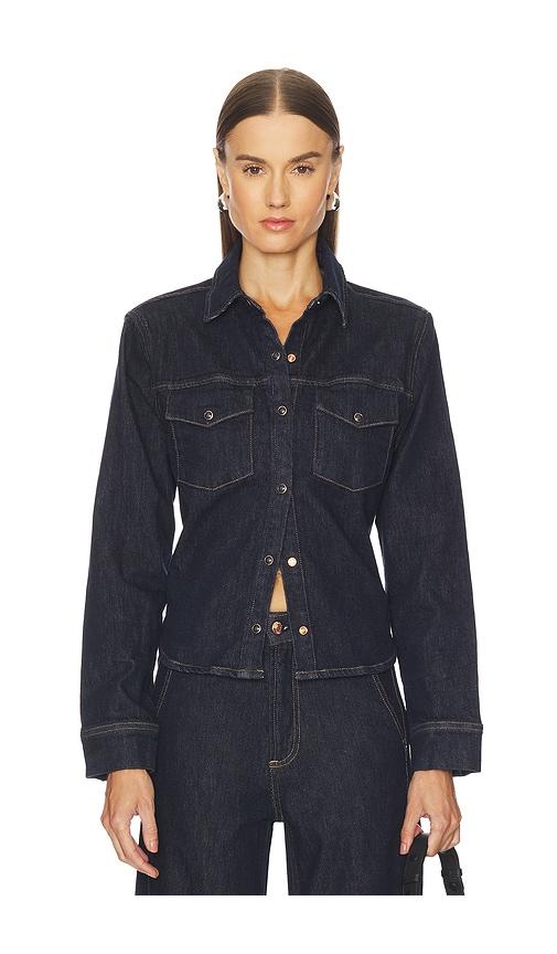 pistola thea shrunken denim shacket in blue.