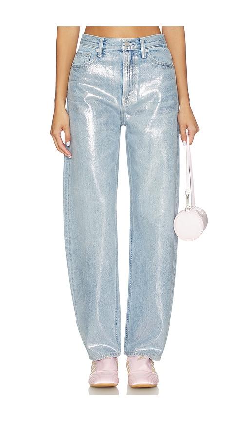 pistola wes high rise barrel jeans in blue.