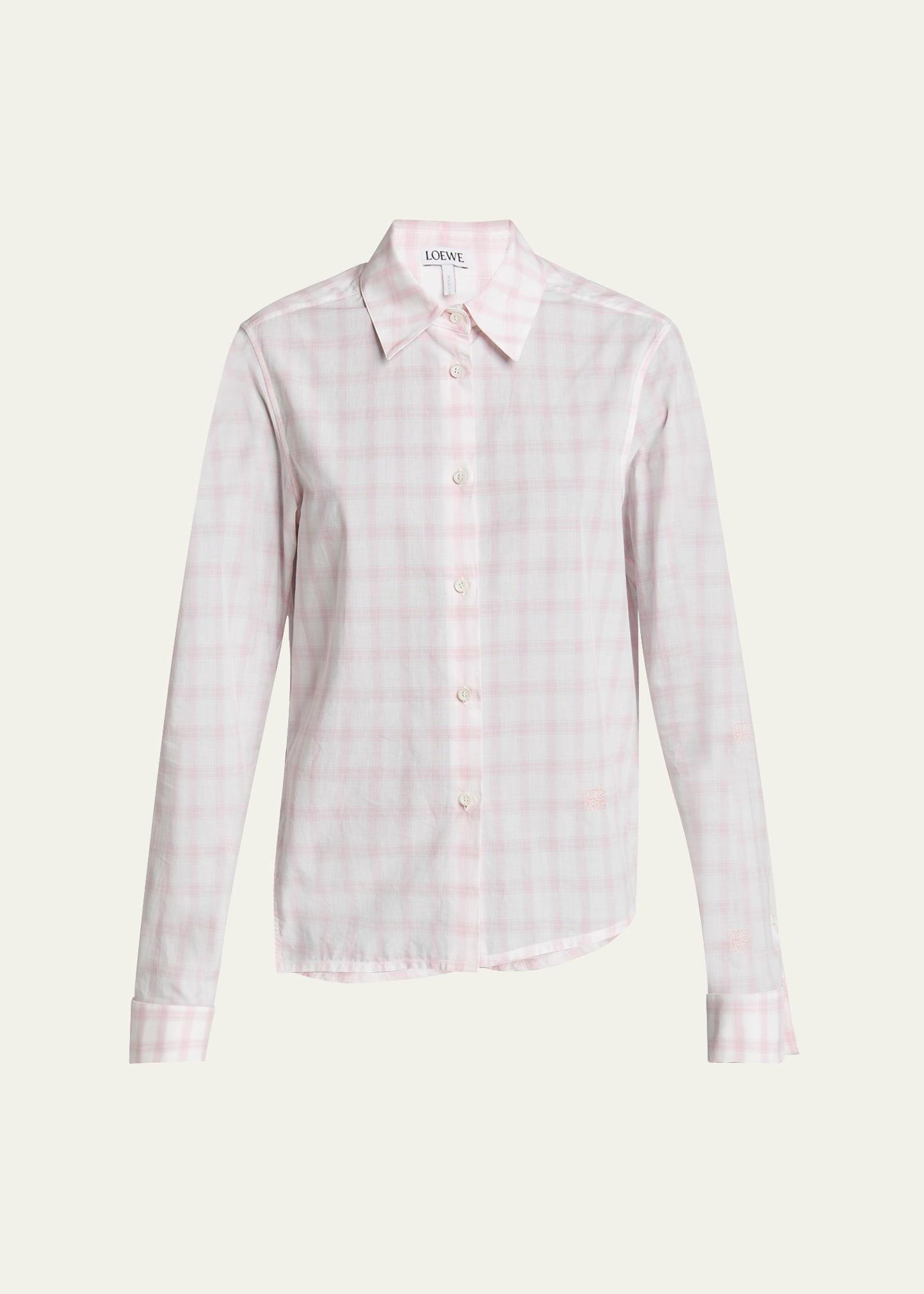 plaid asymmetric button down shrunken top