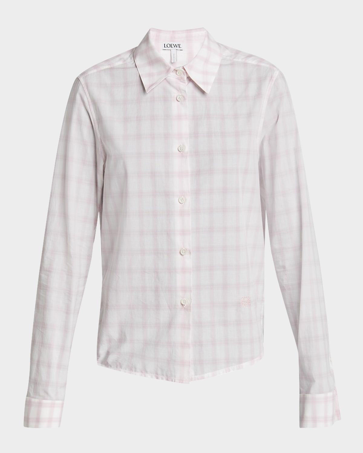 plaid asymmetric button down shrunken top