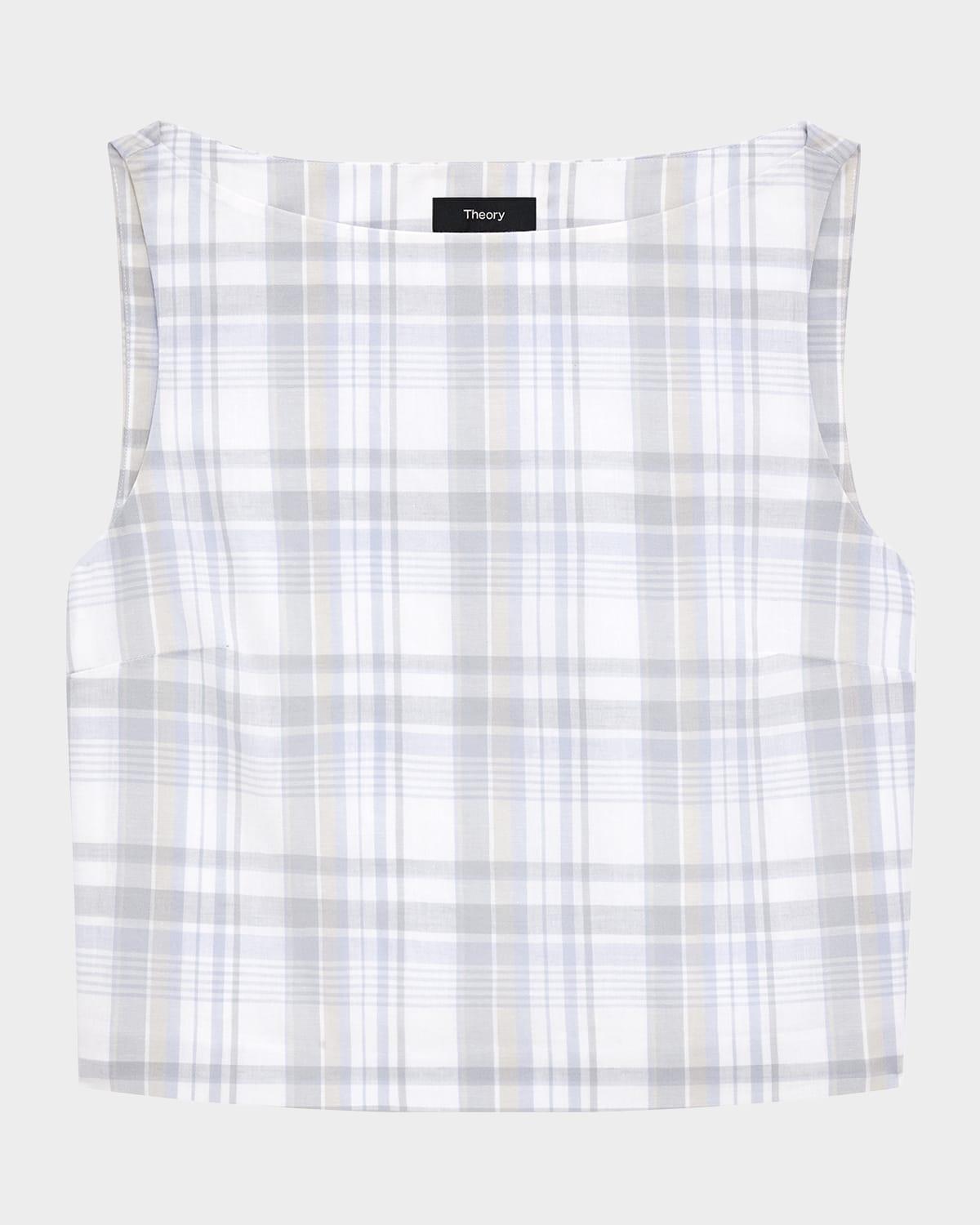 plaid bateau-neck top