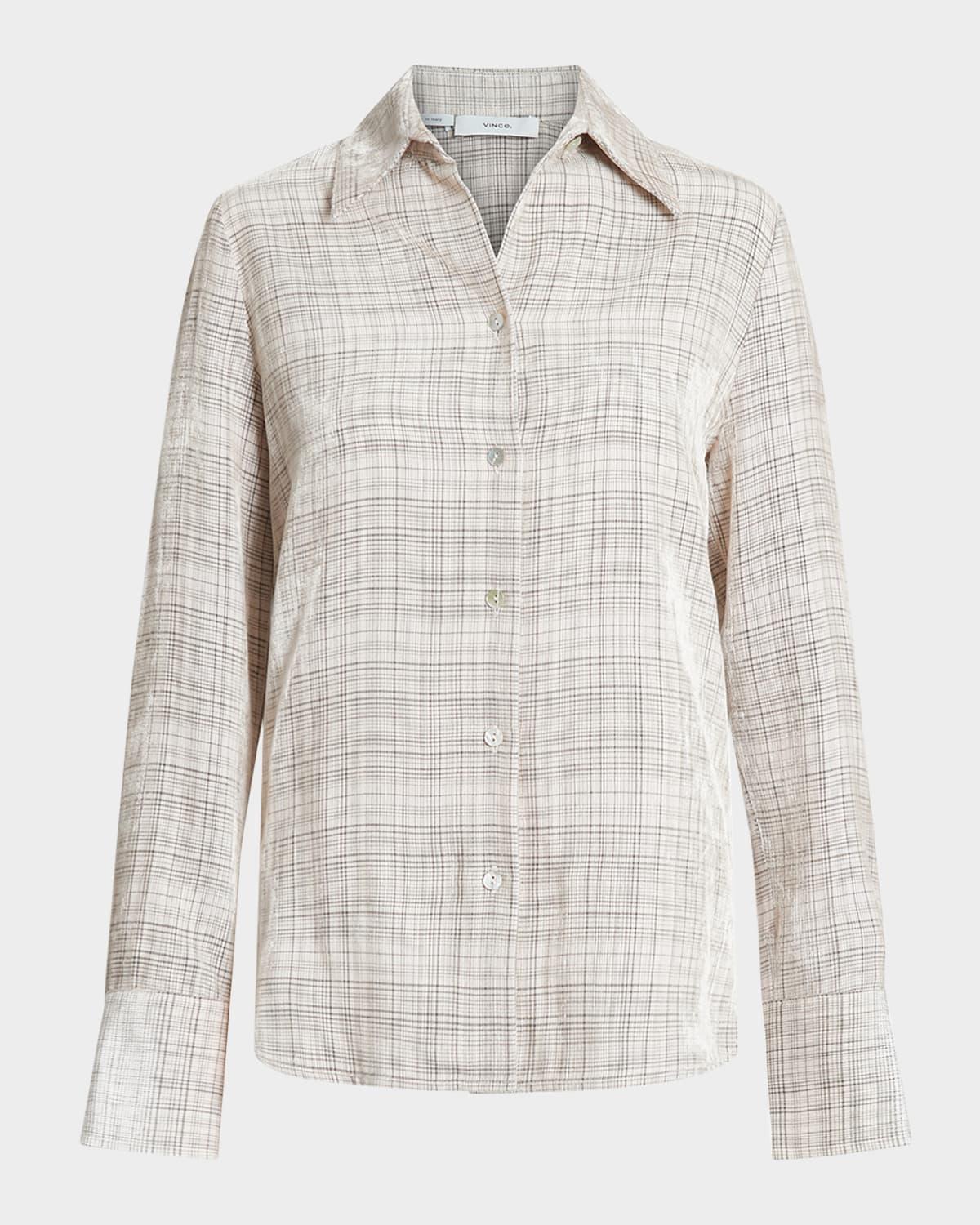 plaid button-front shirt