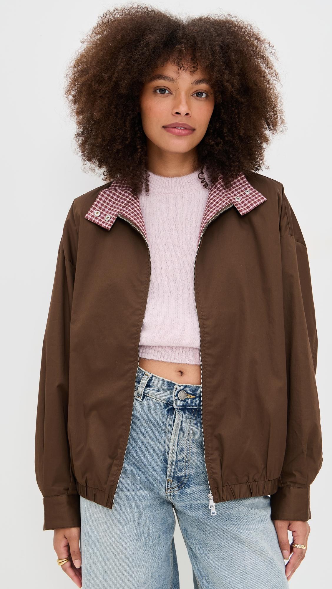 plaid contrast bomber jacket