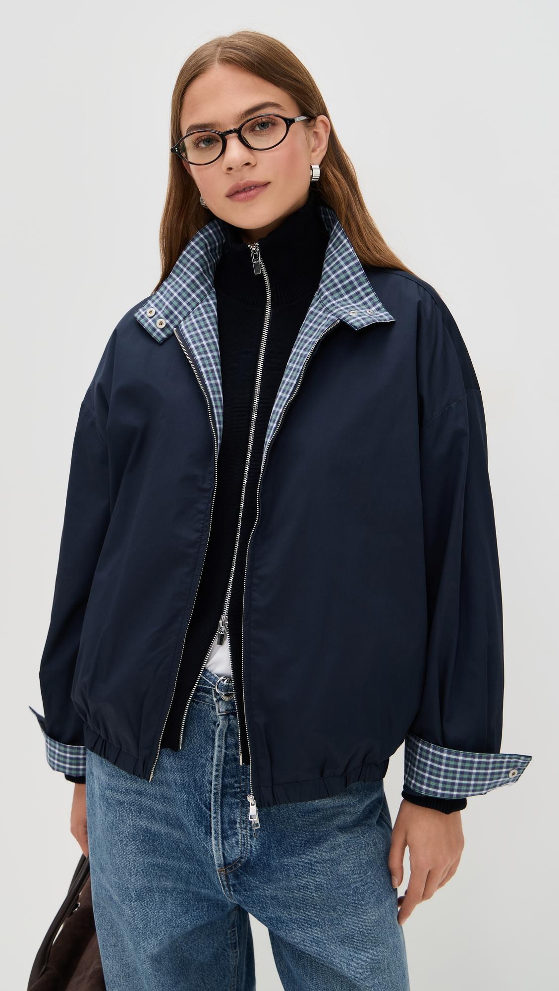 plaid contrast bomber jacket