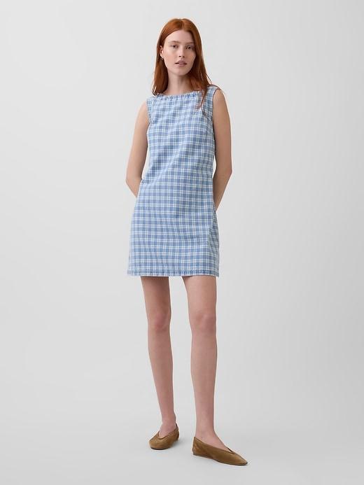 plaid denim mini shift dress