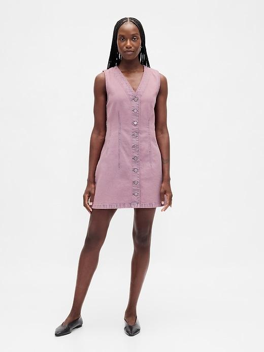 plaid denim v-neck mini dress