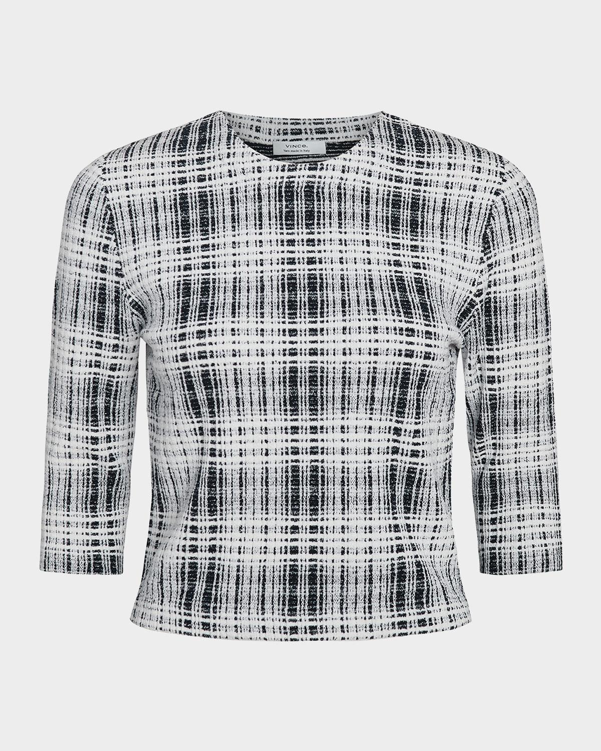 plaid elbow-sleeve top