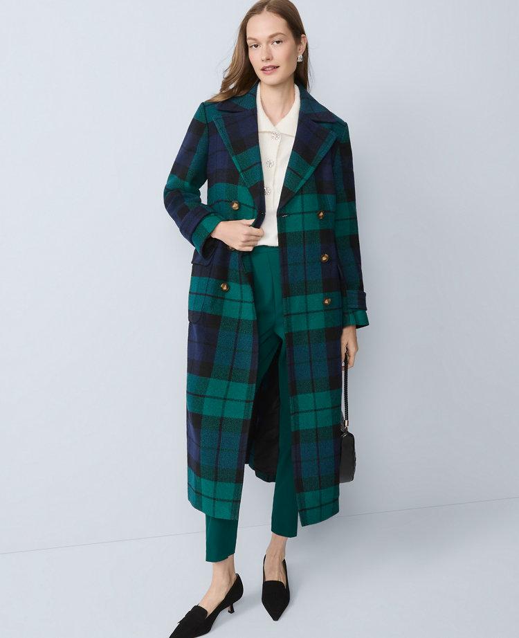 plaid fitted double breasted coat