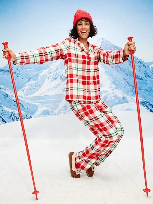 plaid flannel pajama pant set for women