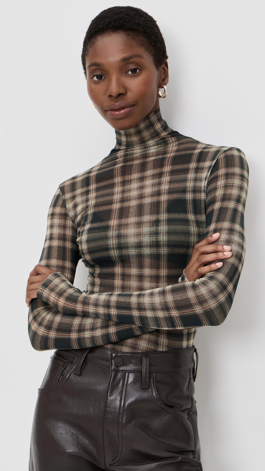 plaid mesh turtleneck