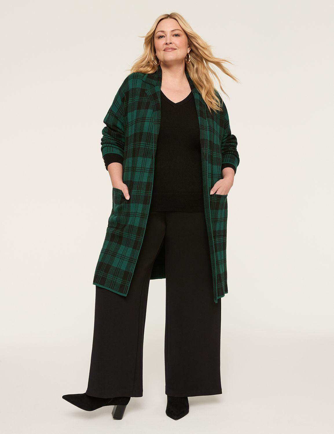 plaid open-front coatigan