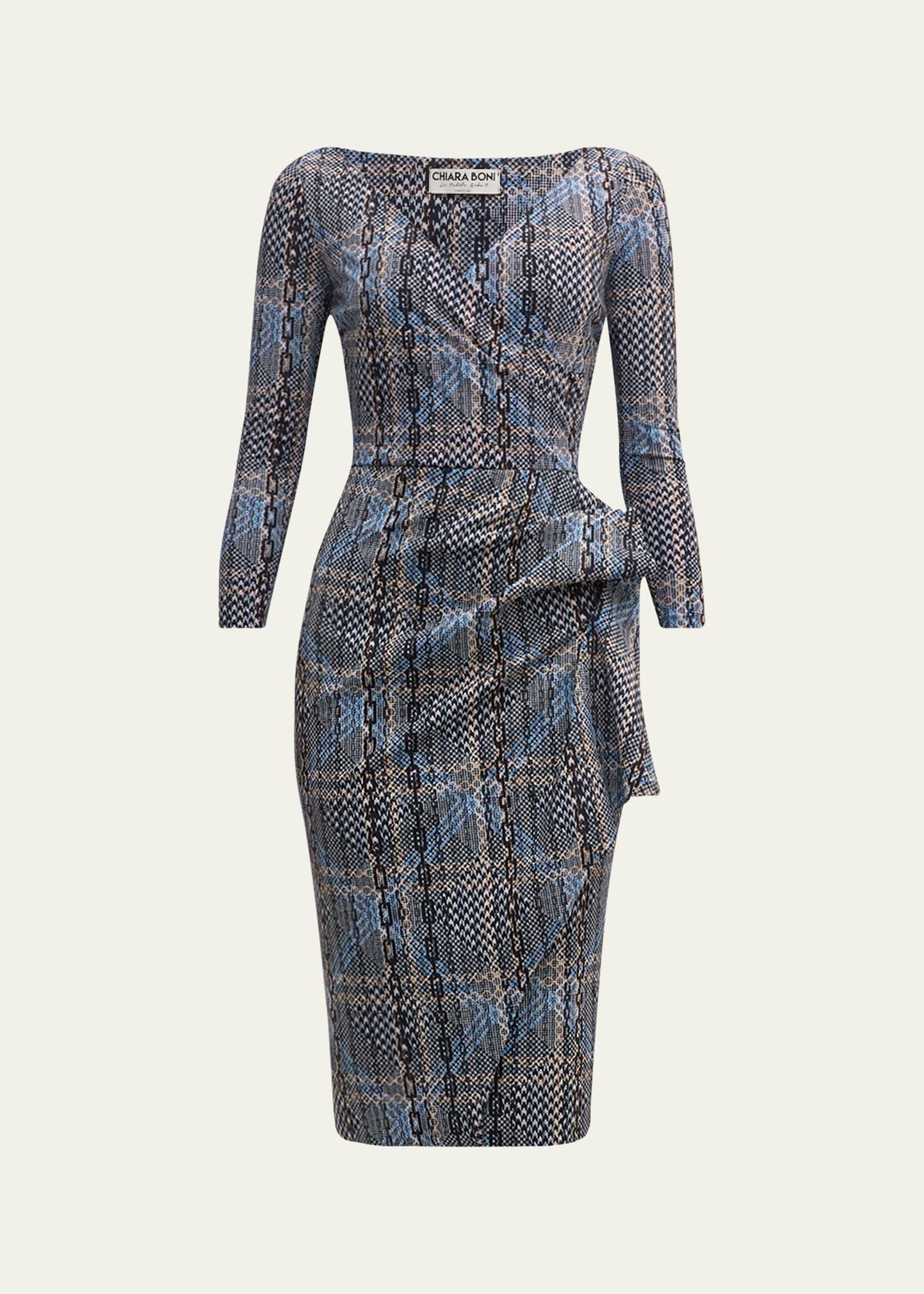 plaid-print ruffle bodycon dress