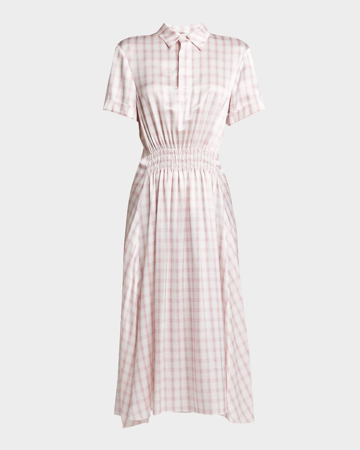 plaid print silk polo dress