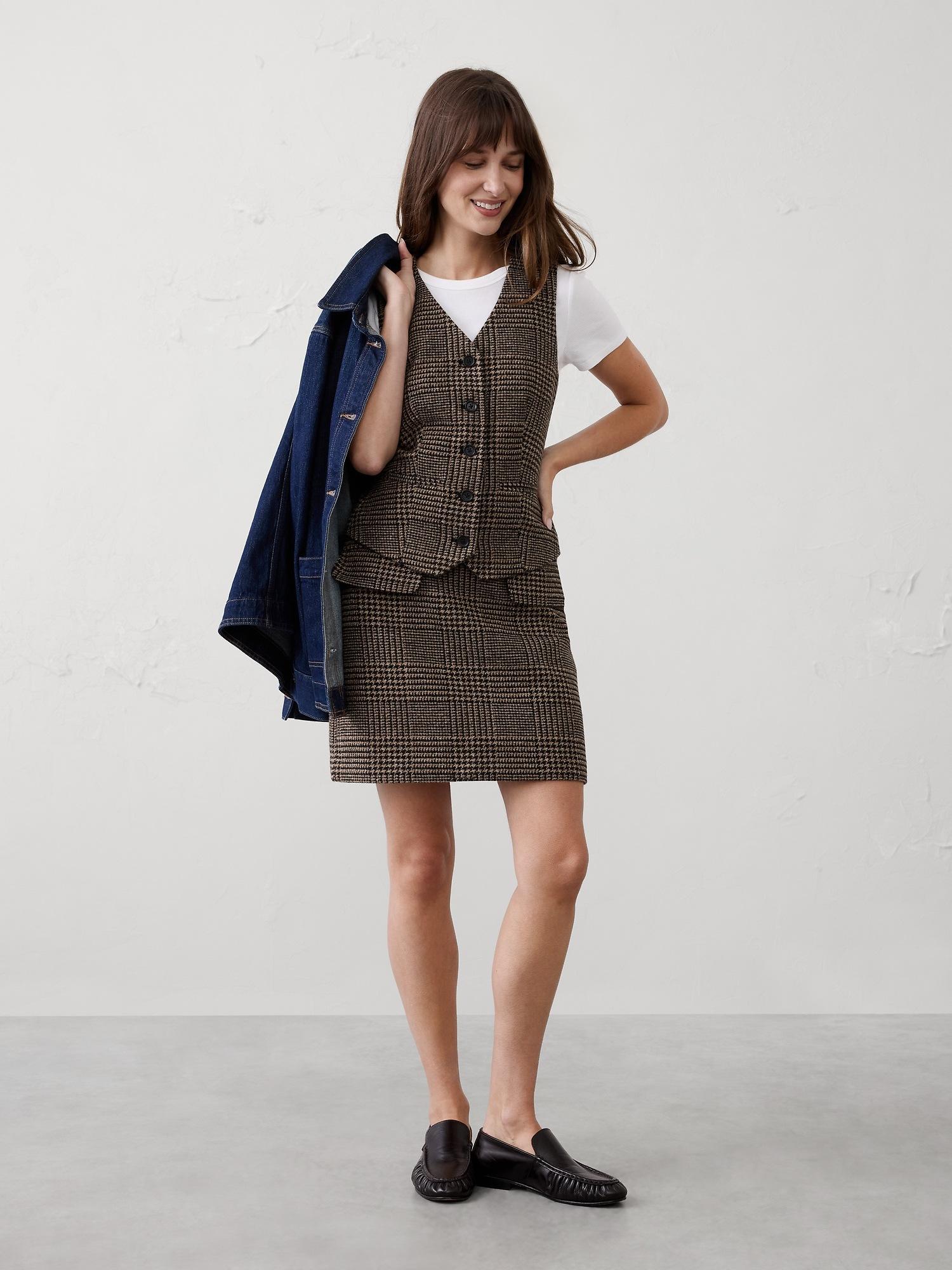 plaid short classic vest