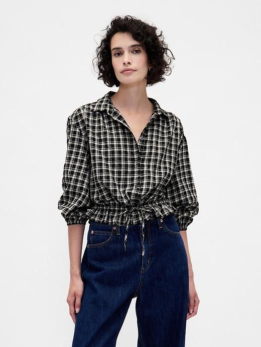 plaid tie-waist top
