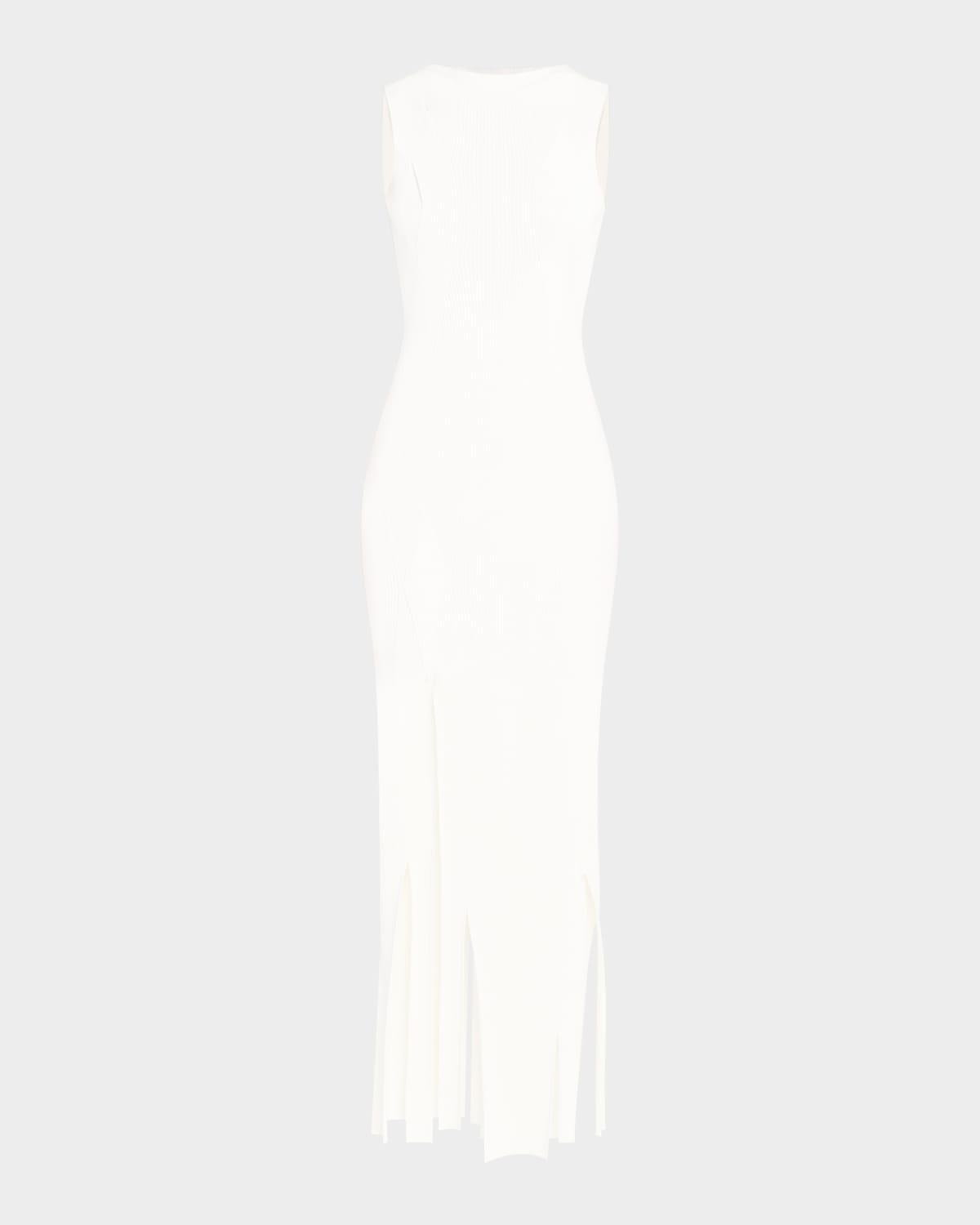 plait-detail rib sleeveless midi dress