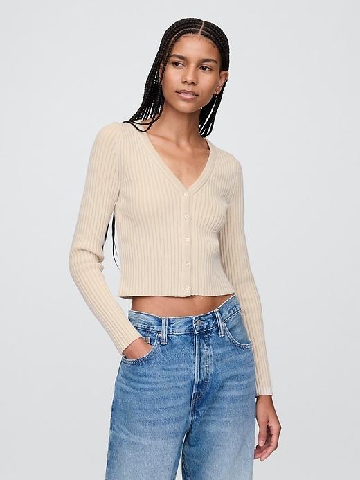 plaited rib crop cardigan