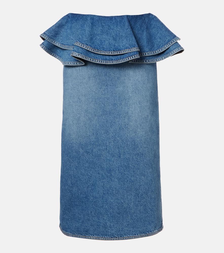plan c peplum denim midi skirt