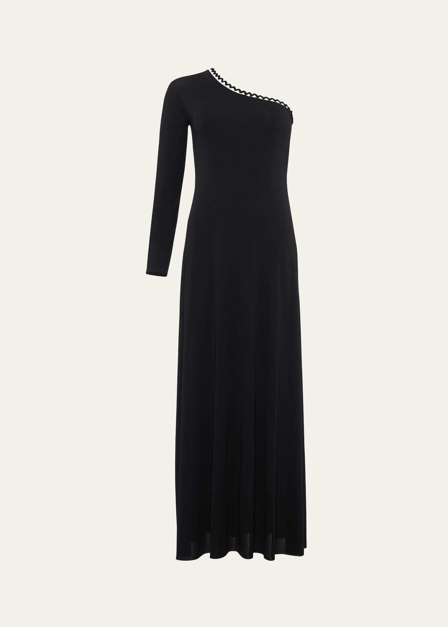 play one-shoulder ric rac-trim long dress