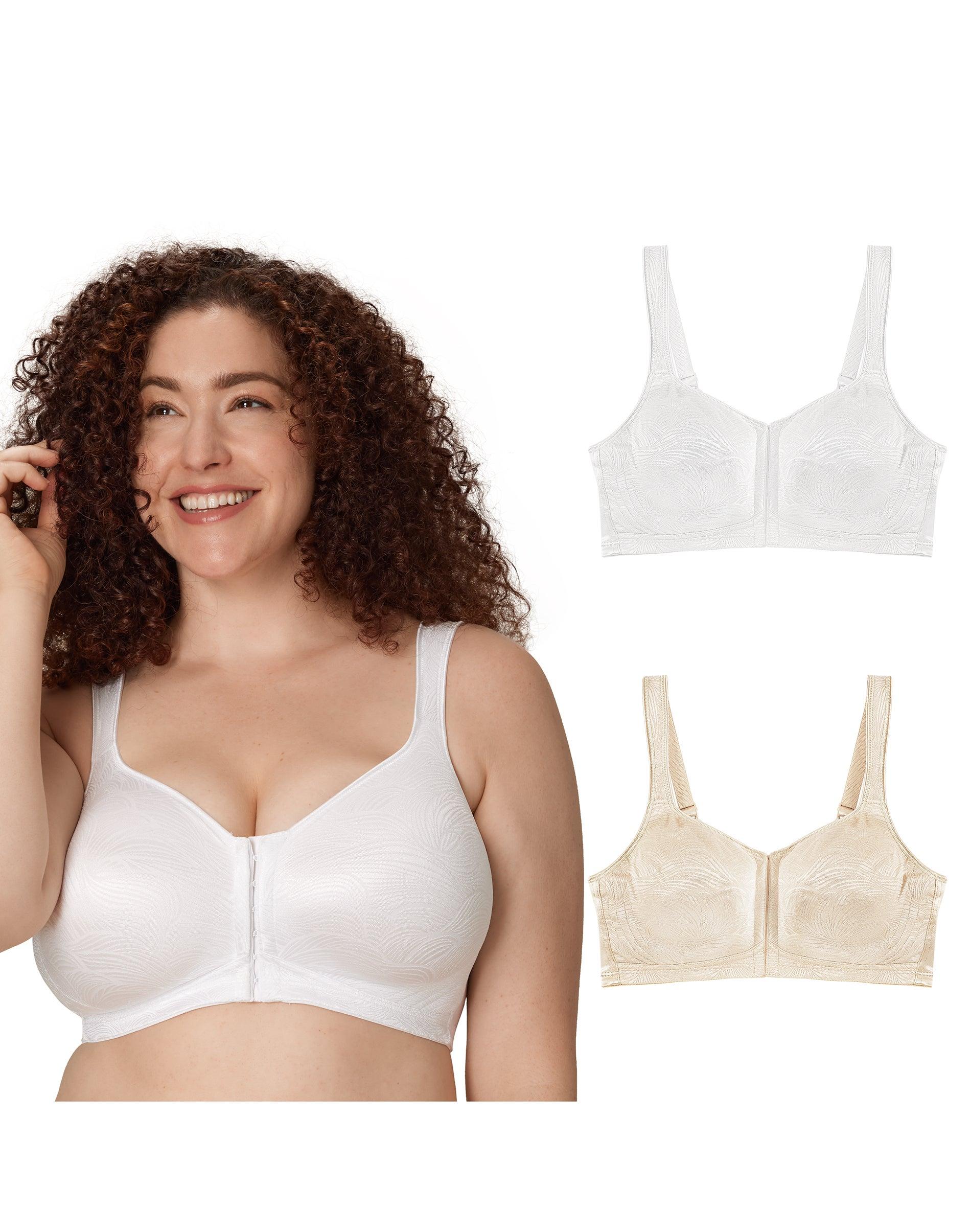 playtex 18 hour power supportx front close extra back support wireless bra, 2-pack white/light beige 36b women's