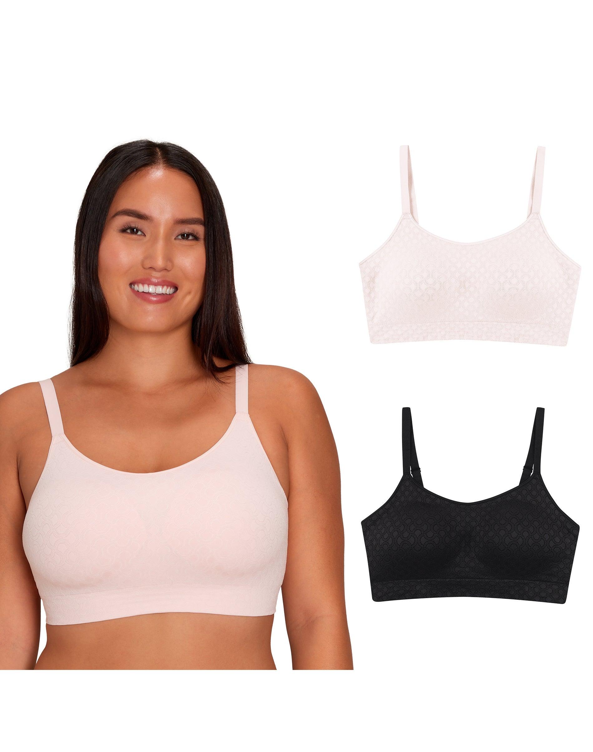 playtex seamless full coverage wireless bra, 2-pack pink pirouette/black s women's