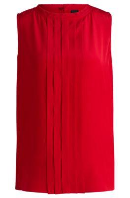 pleat-front sleeveless blouse in washed silk- red women's business blouses